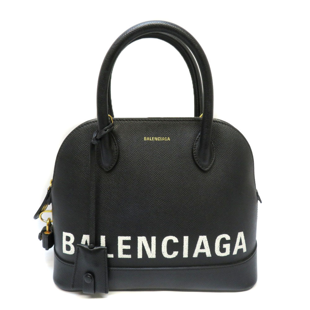 BALENCIAGA Ville Top Handle Handbag Leather Black Logo Bag